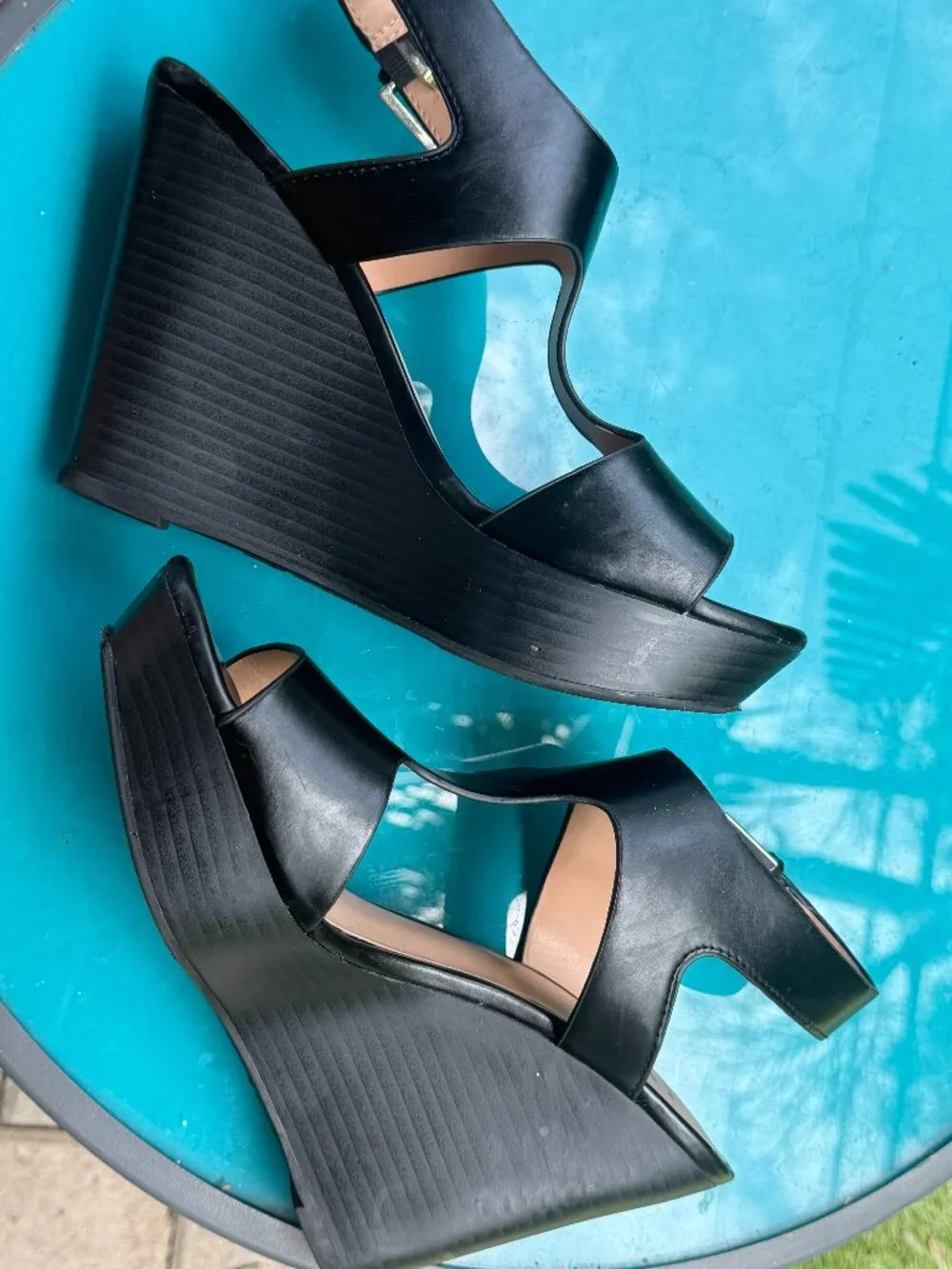 INC International Concepts Black Platform Block Heel Sandals